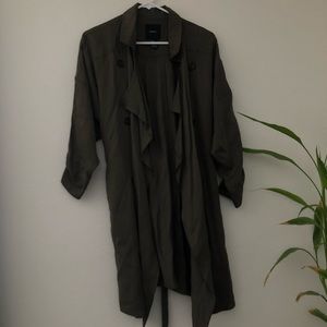 Olive Green Belted Trench Coat Duster